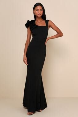 NWT Lulus Lucette Black Sleeveless Ruffled Mermaid Maxi Dress Gala Banquet Sz L